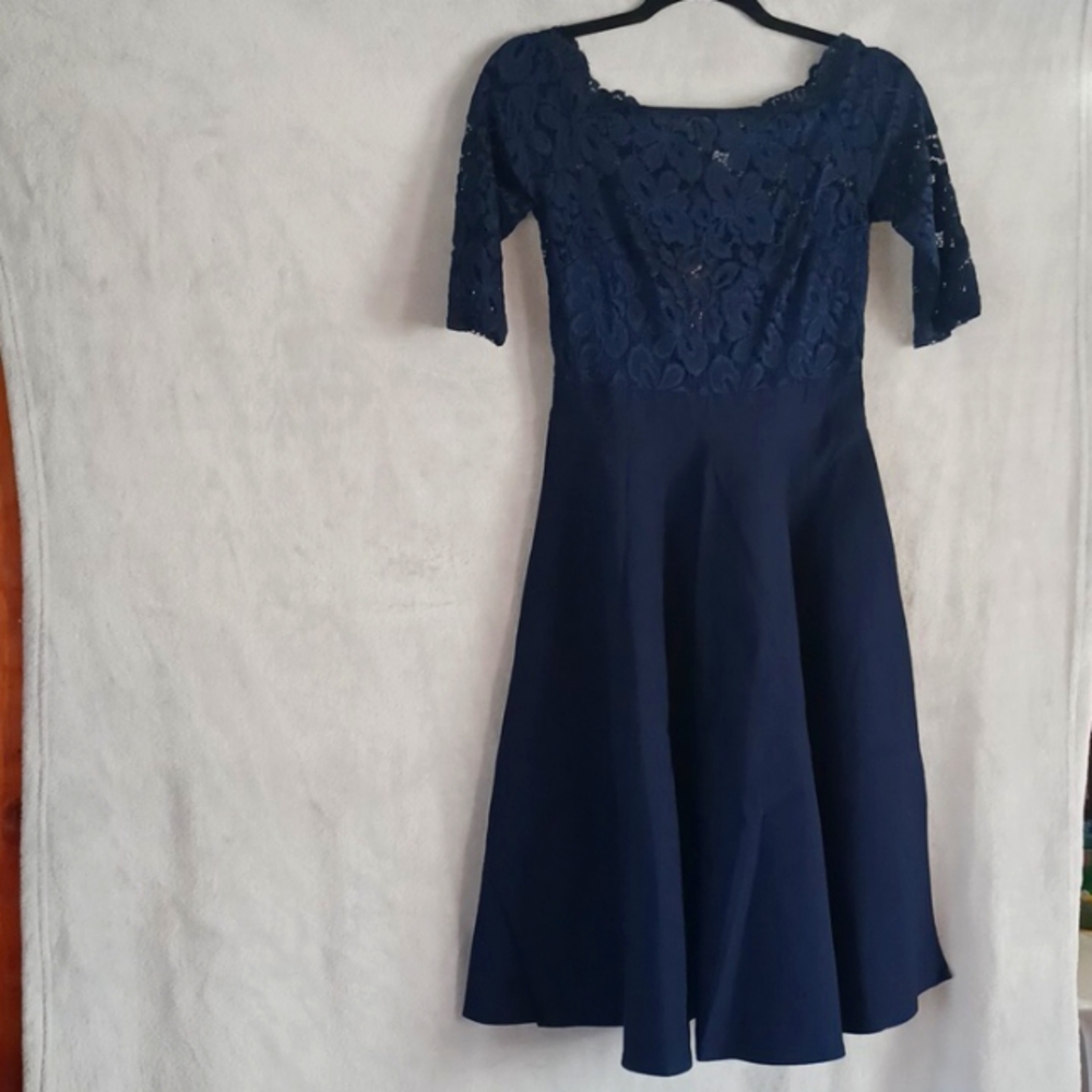 Miusol Dress, Size XS Navy Blue Lace Bodice W/ Flared Skirt, Nylon/Spandex NEW.